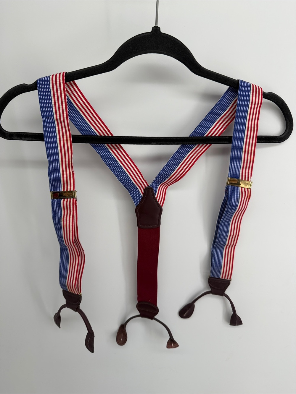 Barrons-Hunter Made USA patriotic flag elastic leather adjustable suspenders